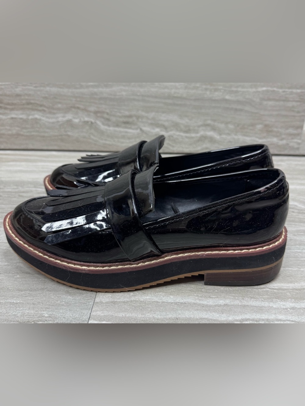 NEW American Eagle Outfitters Black Patent Platform Tassel Loafers Size 6 - Picture 6 of 14